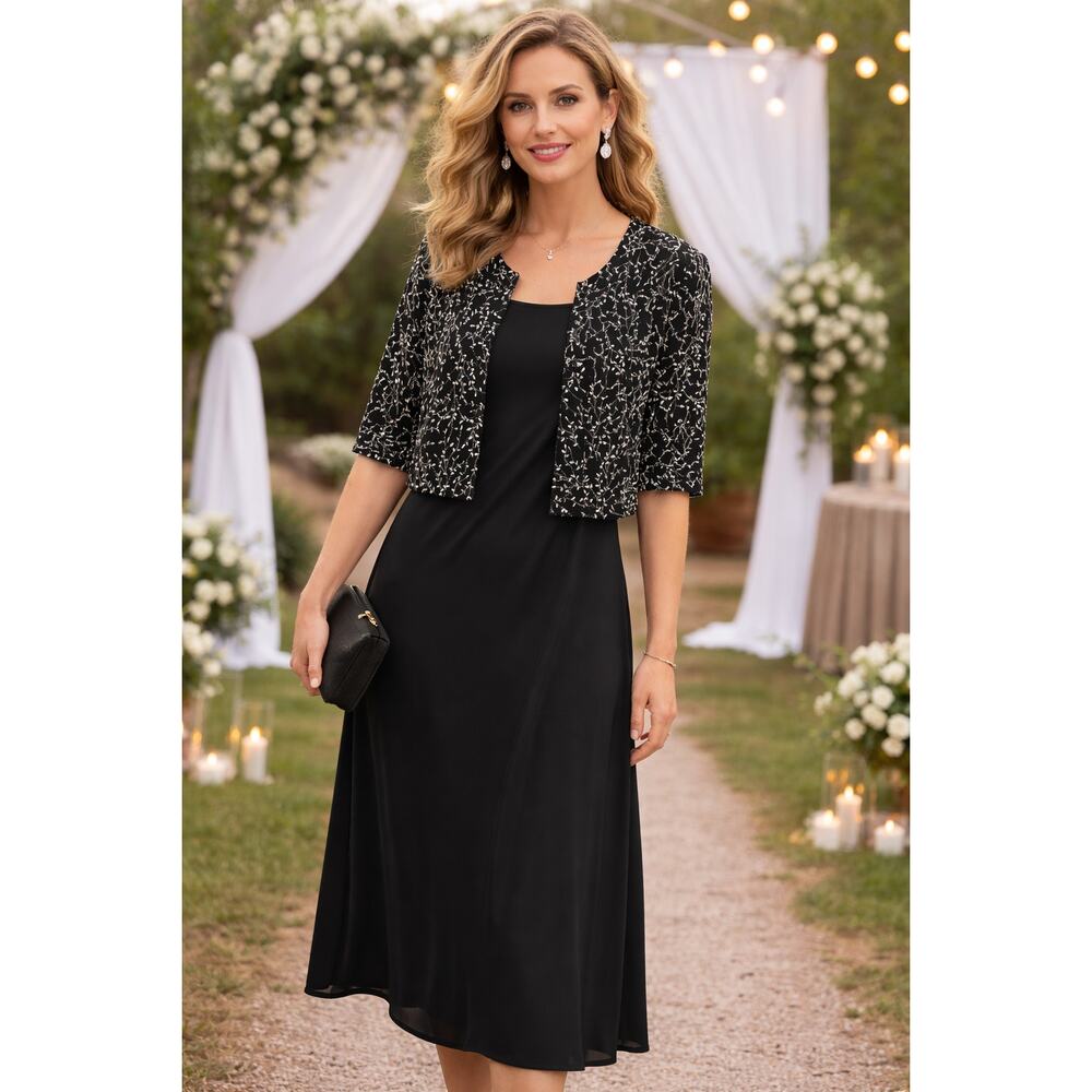 Ronni Nicole 18W Dress Set Black Silver Mother of Bride Wedding Guest Formal
